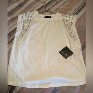 White Embellished Sleeveless Top